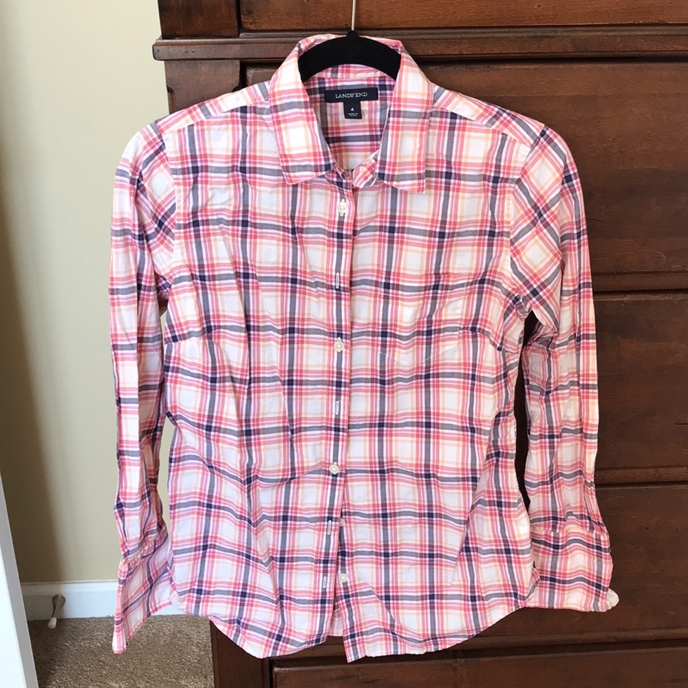 Women’s Lands End plaid button up size 4 shirt